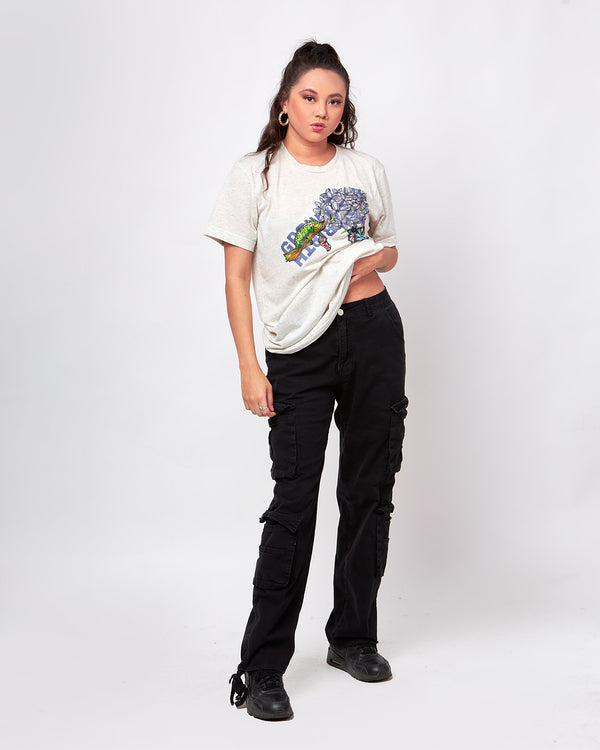 Women's Short sleeve t-shirt- Oatmeal Cocoon Butterfly G&R with a streetwear aesthetic