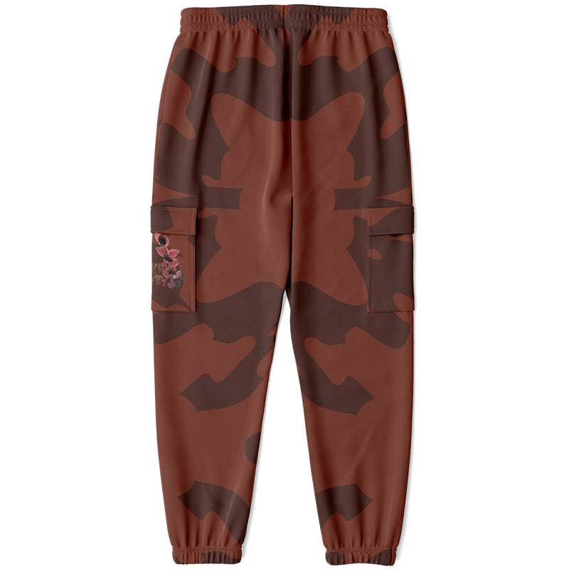 Brown Athletic Cargo Sweatpants-Double Brushed fleece lining-looping print
