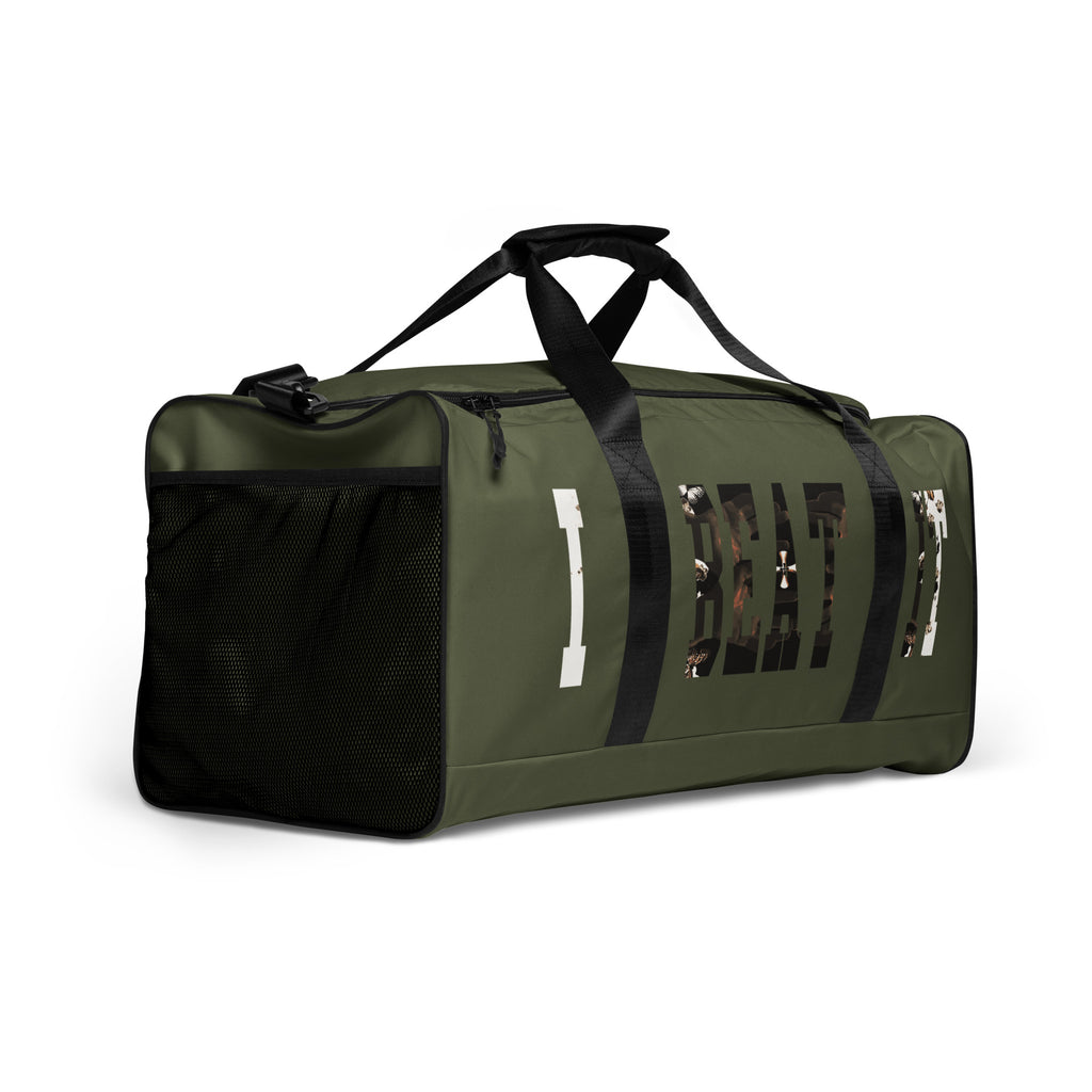 Olive Green Duffle bag-I Beat It Graphic Print