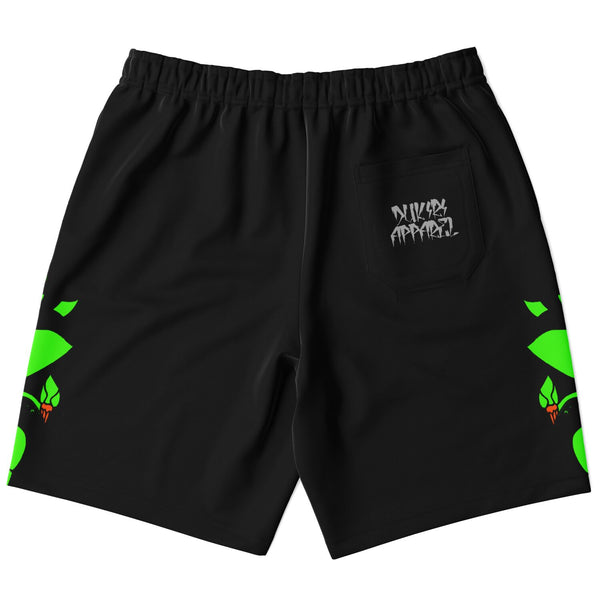 Lime Green Lotus Black Athletic Long Shorts