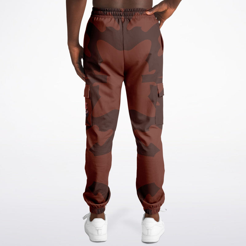 Brown Athletic Cargo Sweatpants-Double Brushed fleece lining-looping print