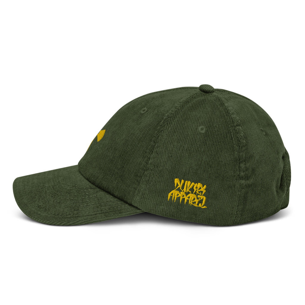 Green Corduroy hat- Embroidered Crusader Print