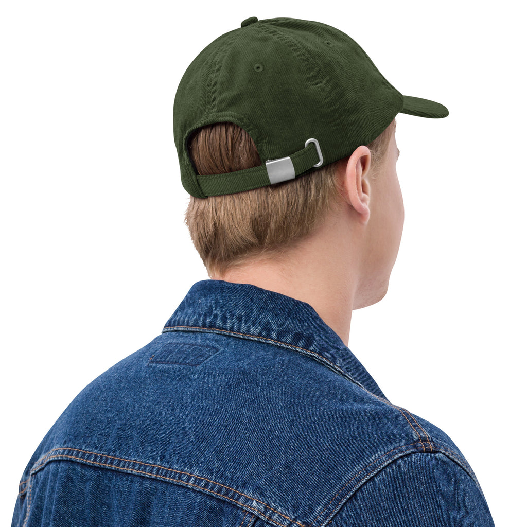 Green Corduroy hat- Embroidered Crusader Print