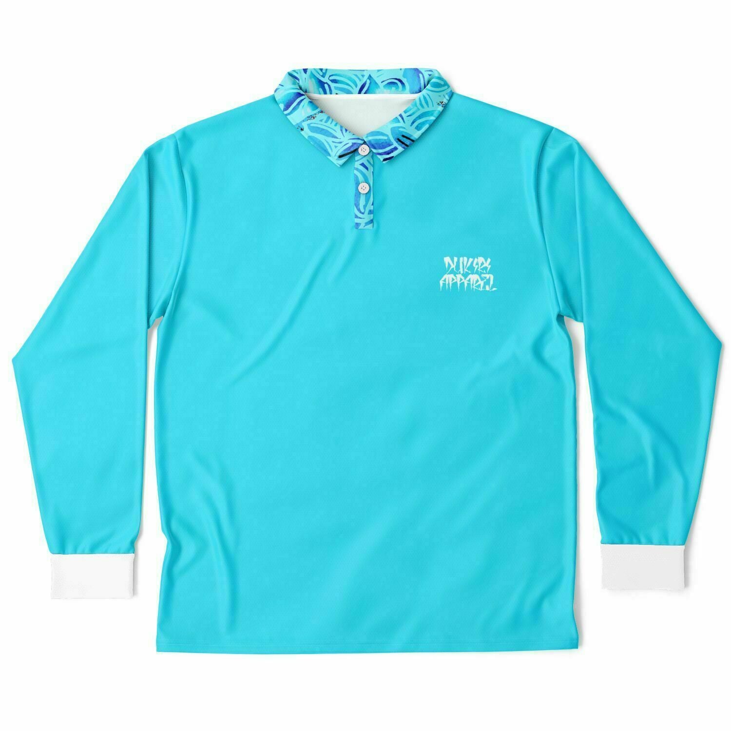 Neon Blue Men’s Long Sleeve Polo Shirt