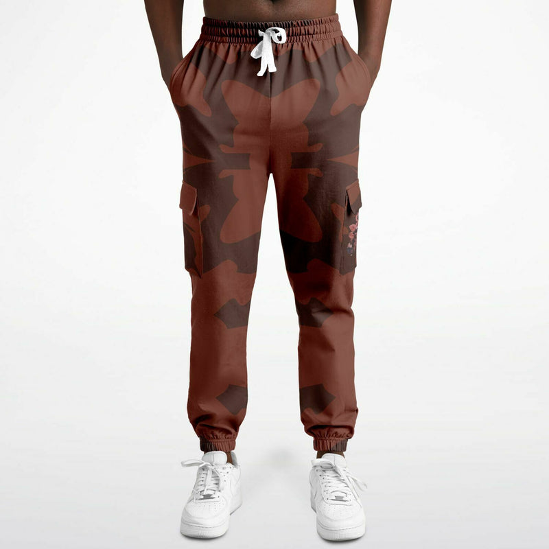 Brown Athletic Cargo Sweatpants-Double Brushed fleece lining-looping print