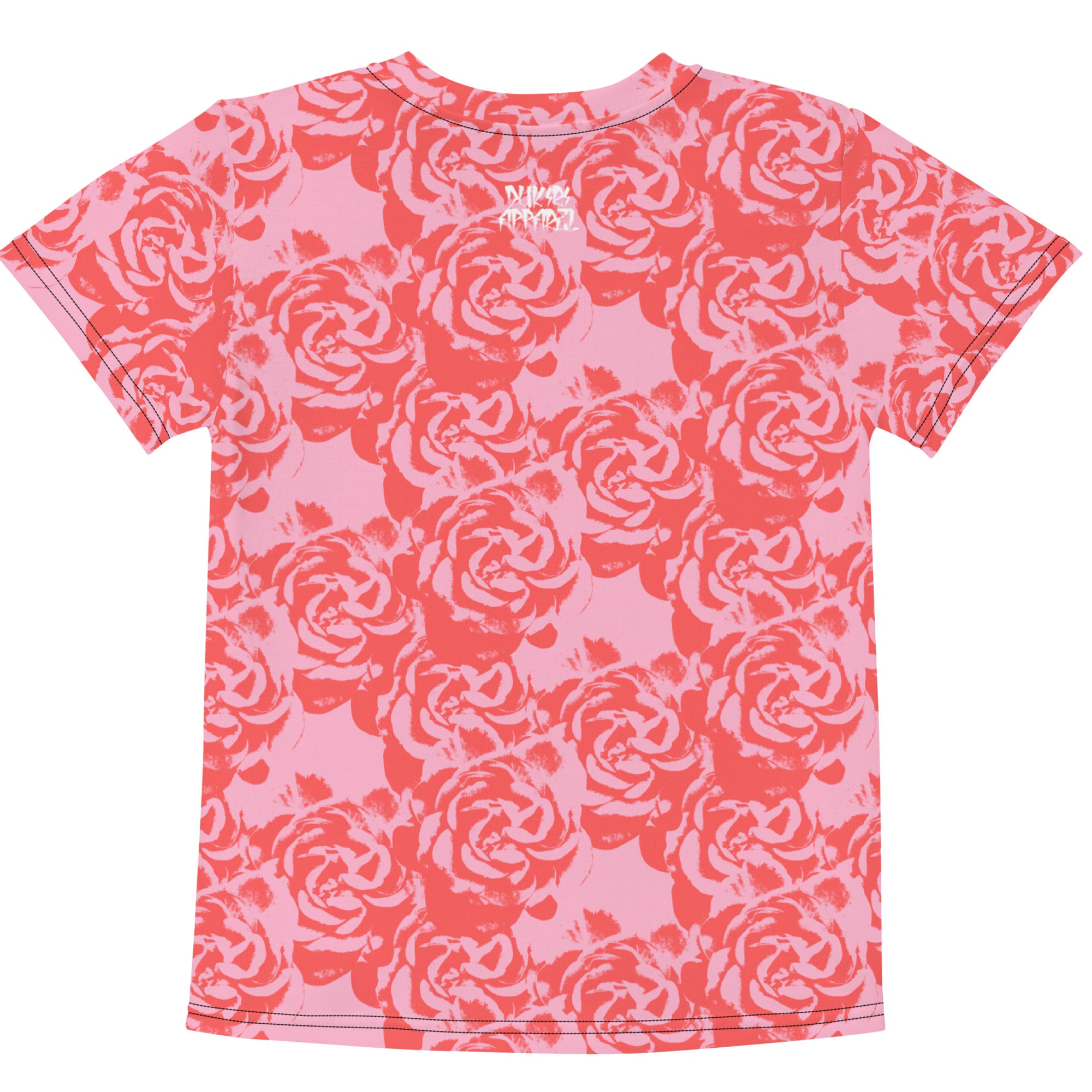 dukiri-apparel-all-over-print-kids-red-rose-pink-crew-neck-t-shirt-garment-back