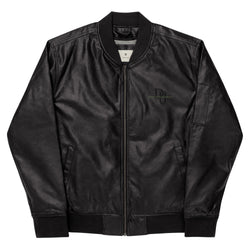 Black Leather Bomber Jacket-Embroidered Orange G&R Print