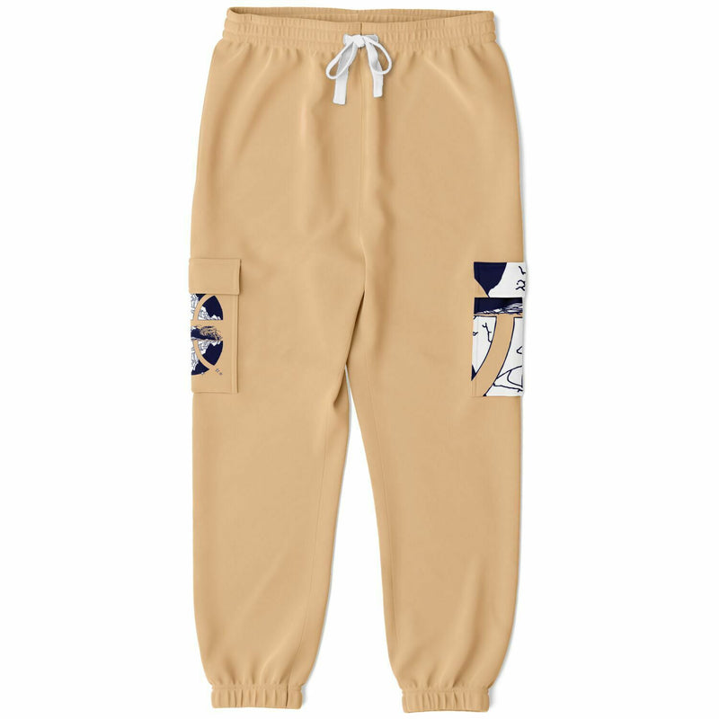 Stardust Print Beige Cargo Sweatpants with Brushed Fleece Lining