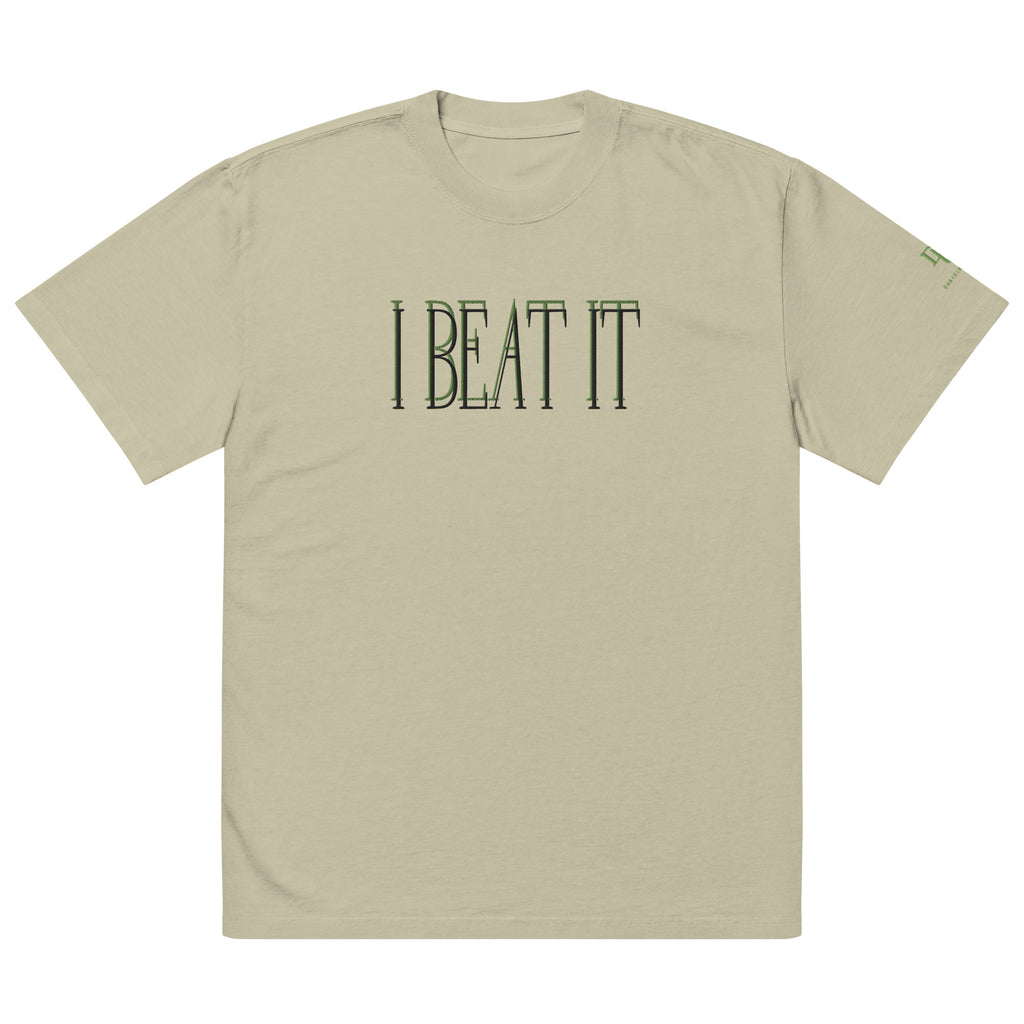 Oversized faded Kiwi t-shirt-Embroidered "I Beat it" Print