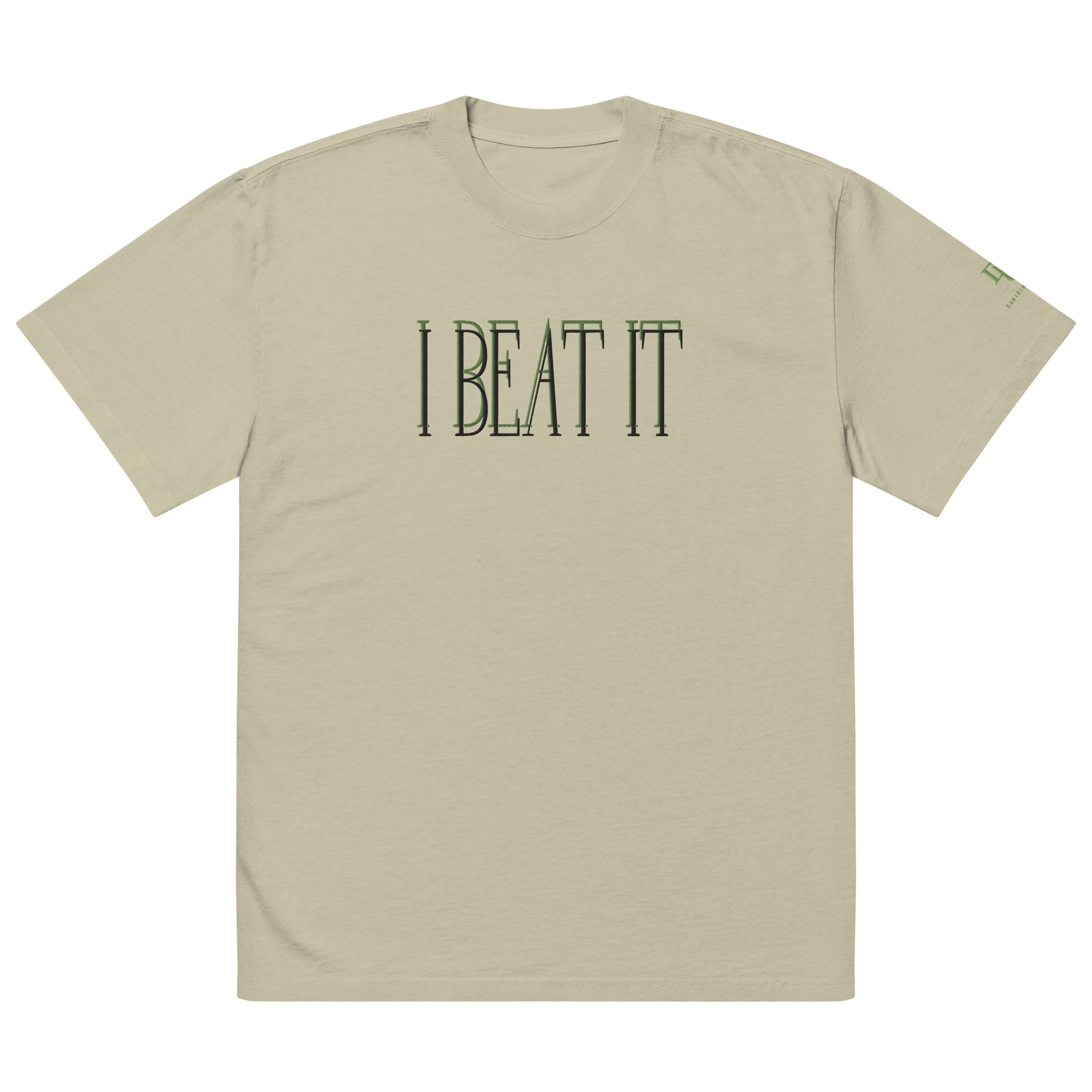 Oversized faded Kiwi t-shirt-Embroidered "I Beat it" Print