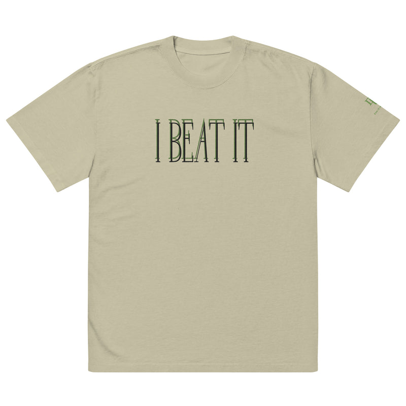 Oversized faded Kiwi t-shirt-Embroidered "I Beat it" Print