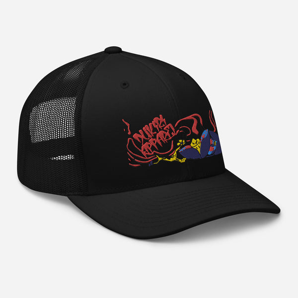 Wavy Lotus Black Trucker Cap