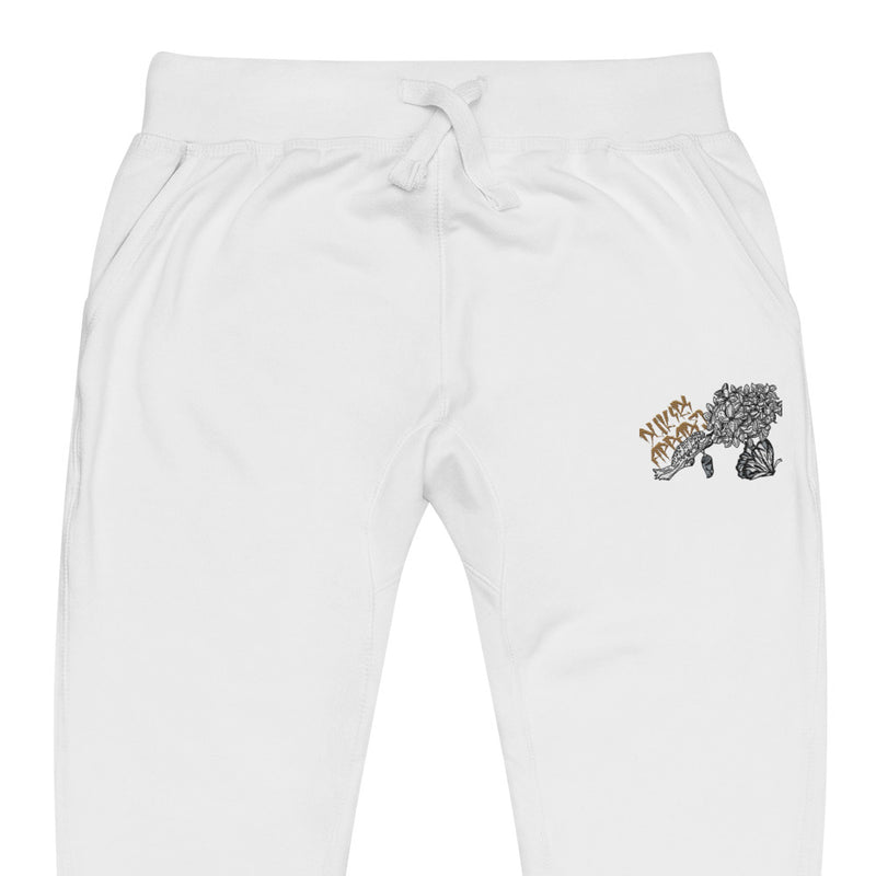 Fleece sweatpants-white-ribbed waist-cocoon embroidery