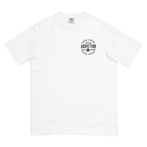 White garment-dyed heavyweight t-shirt- Embroidered Quote Logo