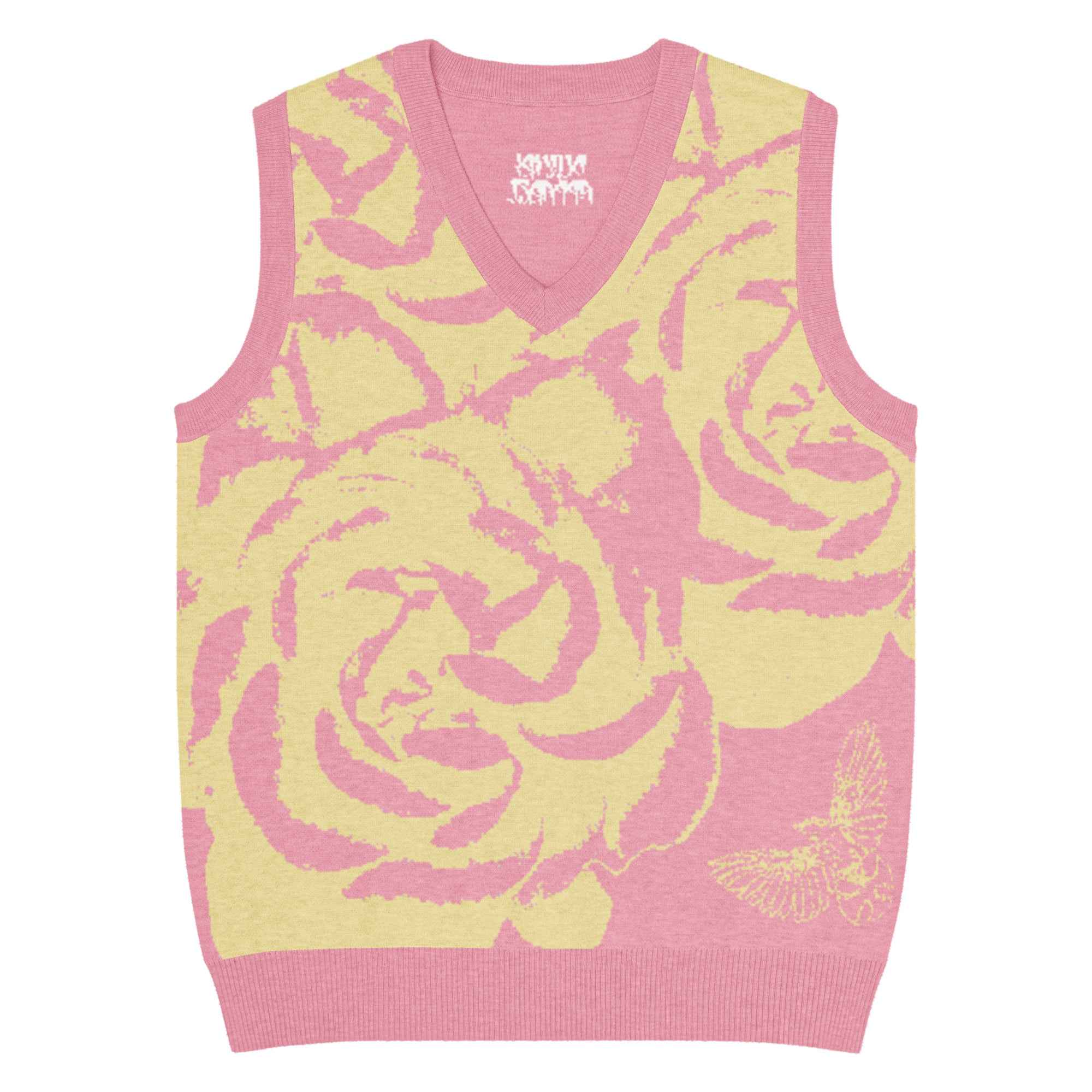 Summer Floral Pink Knit V-neck vest - Dukiri apparel – dukiri apparel