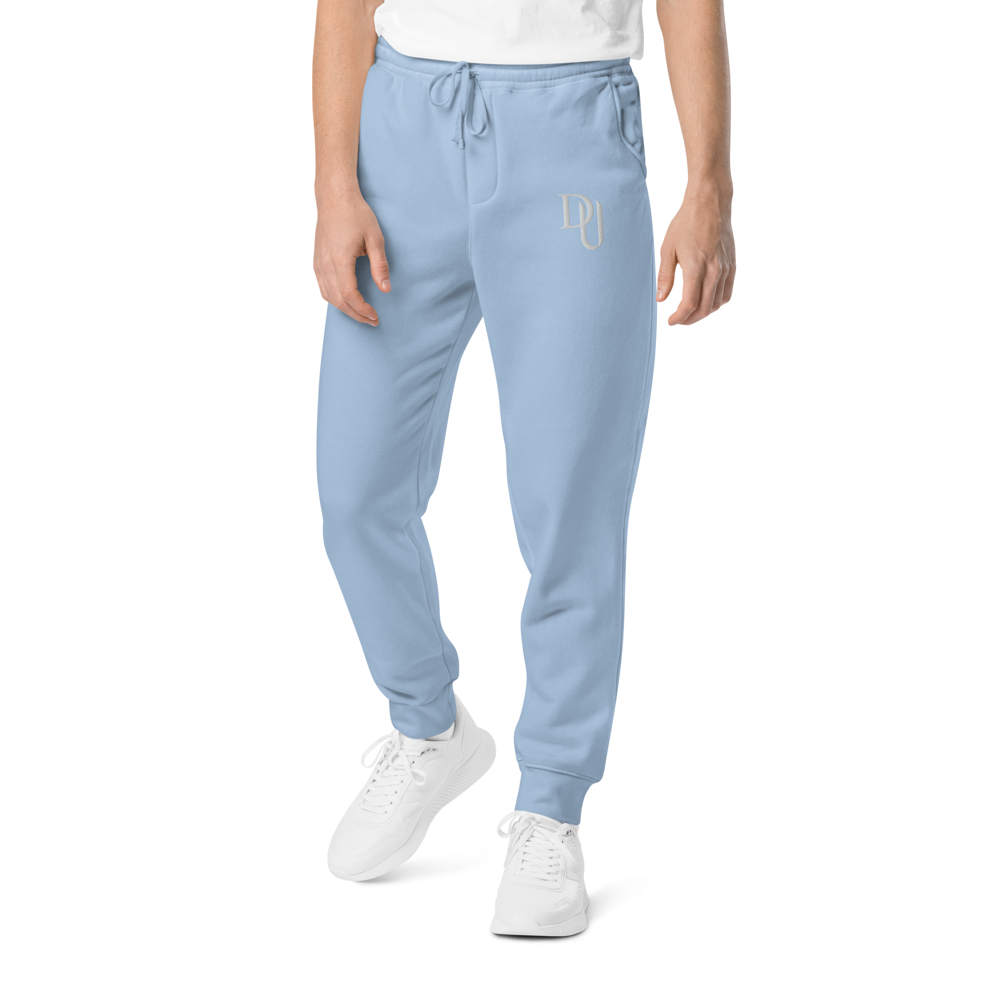 Blue pigment-dyed sweatpants-jersey lined pockets