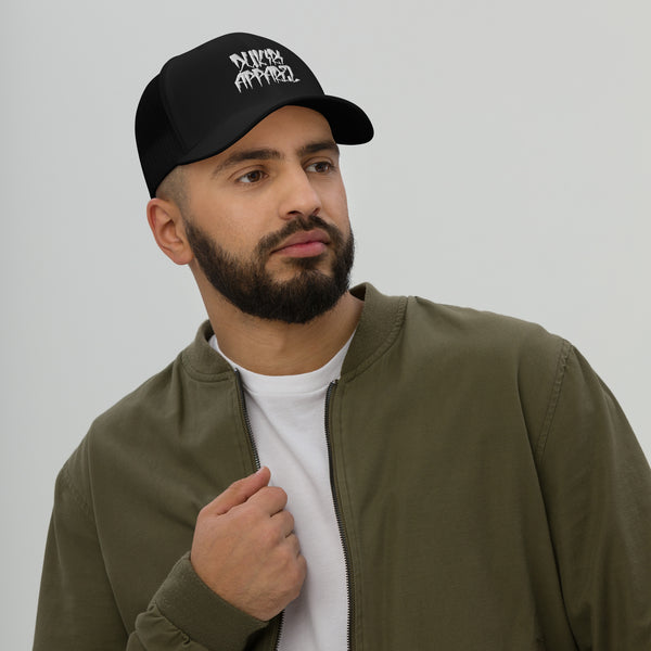 Streetwear trucker cap with embroidered Dukiri Apparel logo