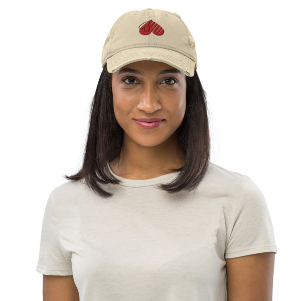 Inverted Heart Distressed beige valentine Dad Hat