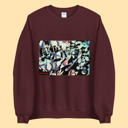 Men's abstract shapes and robot arms maroon streetwear sweatshirt