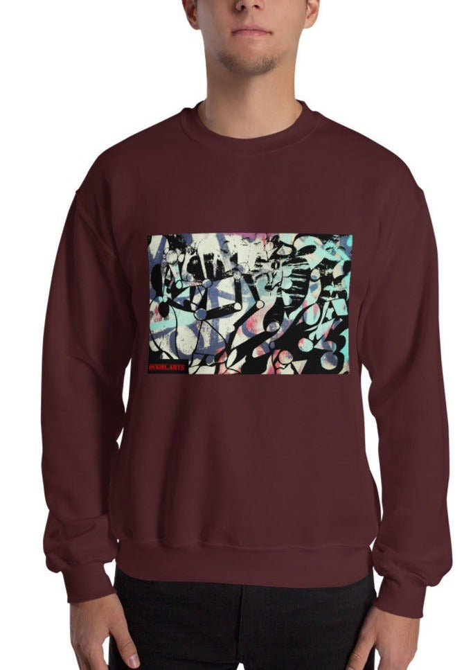 Men's abstract shapes and robot arms maroon streetwear sweatshirt