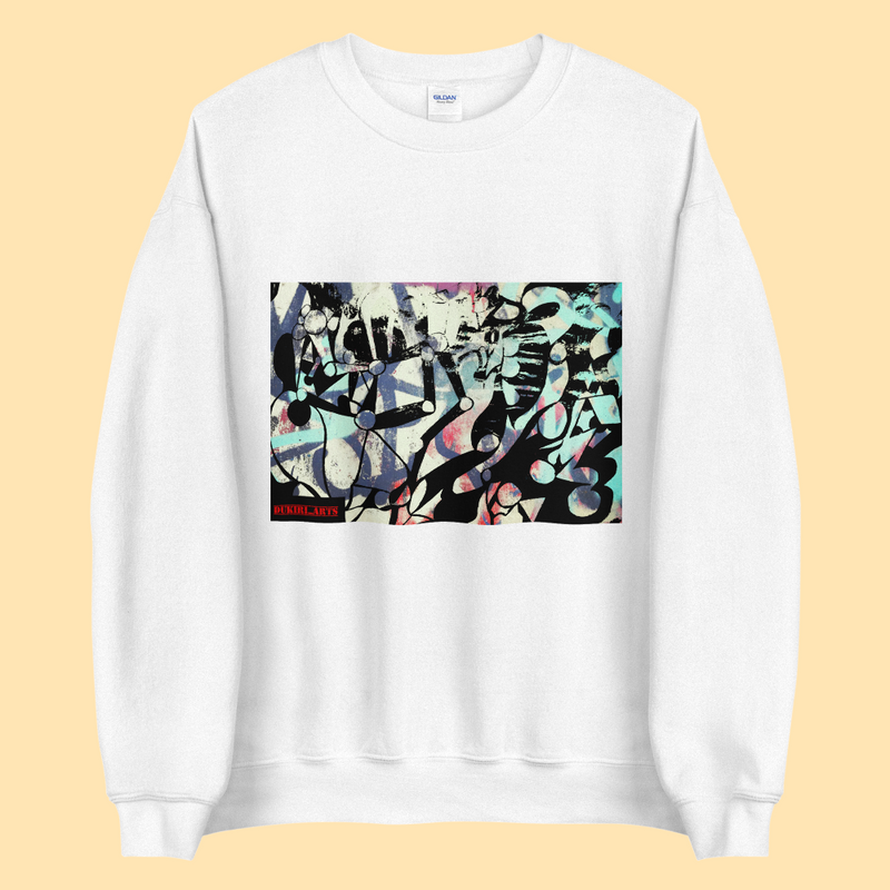 Men's abstract shapes and robot arms white streetwear sweatshirt