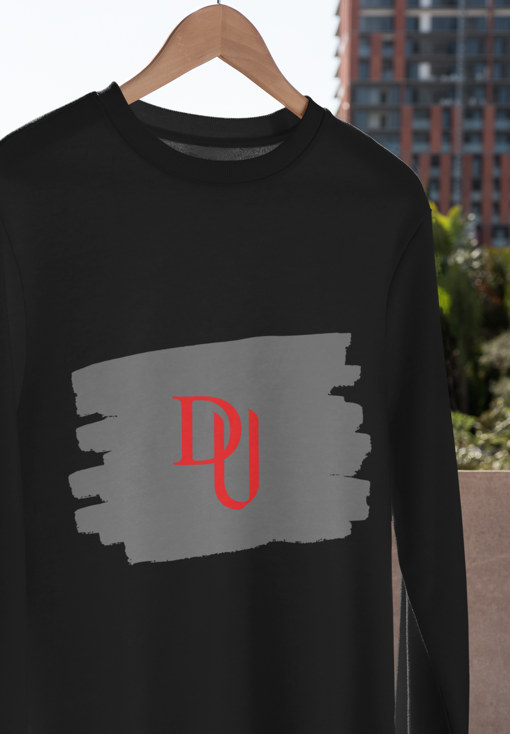 Streetwear Minimalist Red Logo Fleece Pullover for Men's Basic styles 