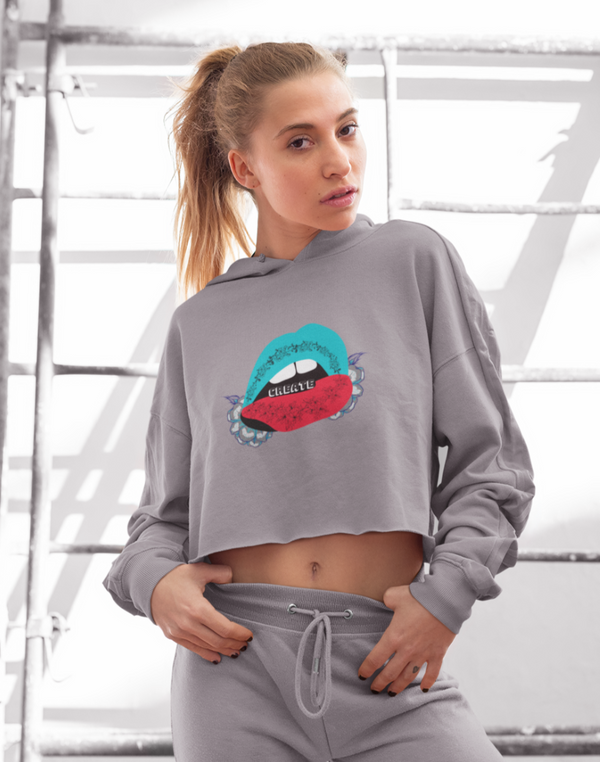 Create Lips Grey Crop Hoodie