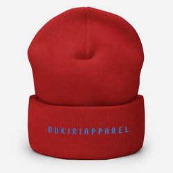 Blue Embroidered Red Cuffed Beanie