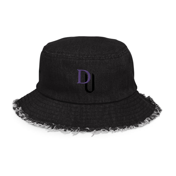 Distressed denim logo bucket hat