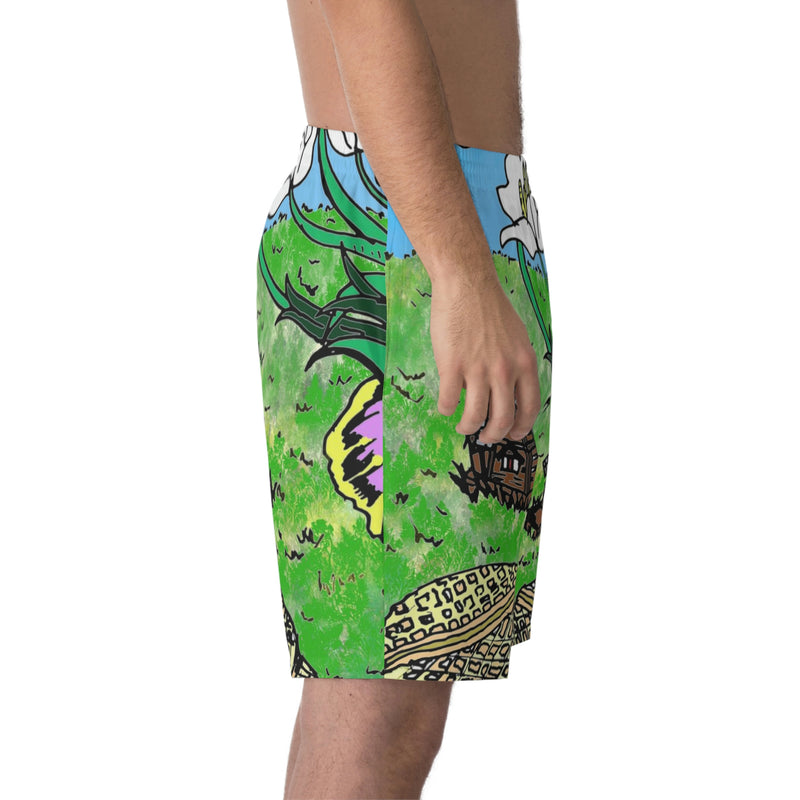Relaxed fit polyester Beach Shorts-windmill allover print