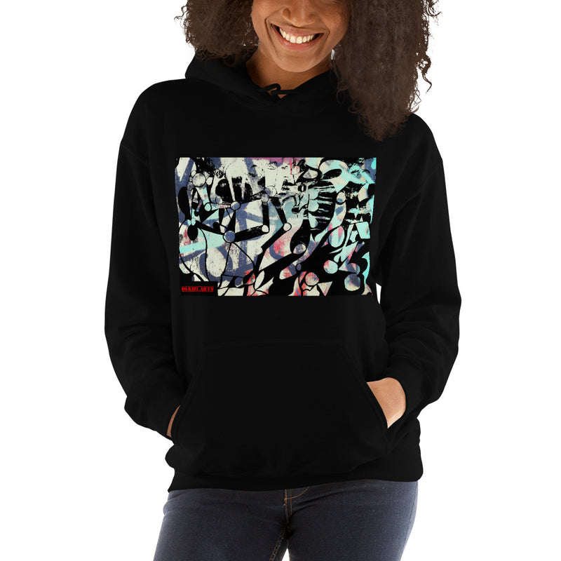 Abstract shapes and robot arms, black hoodie created by dukiriapparel. It is comfortable, soft and stylish.