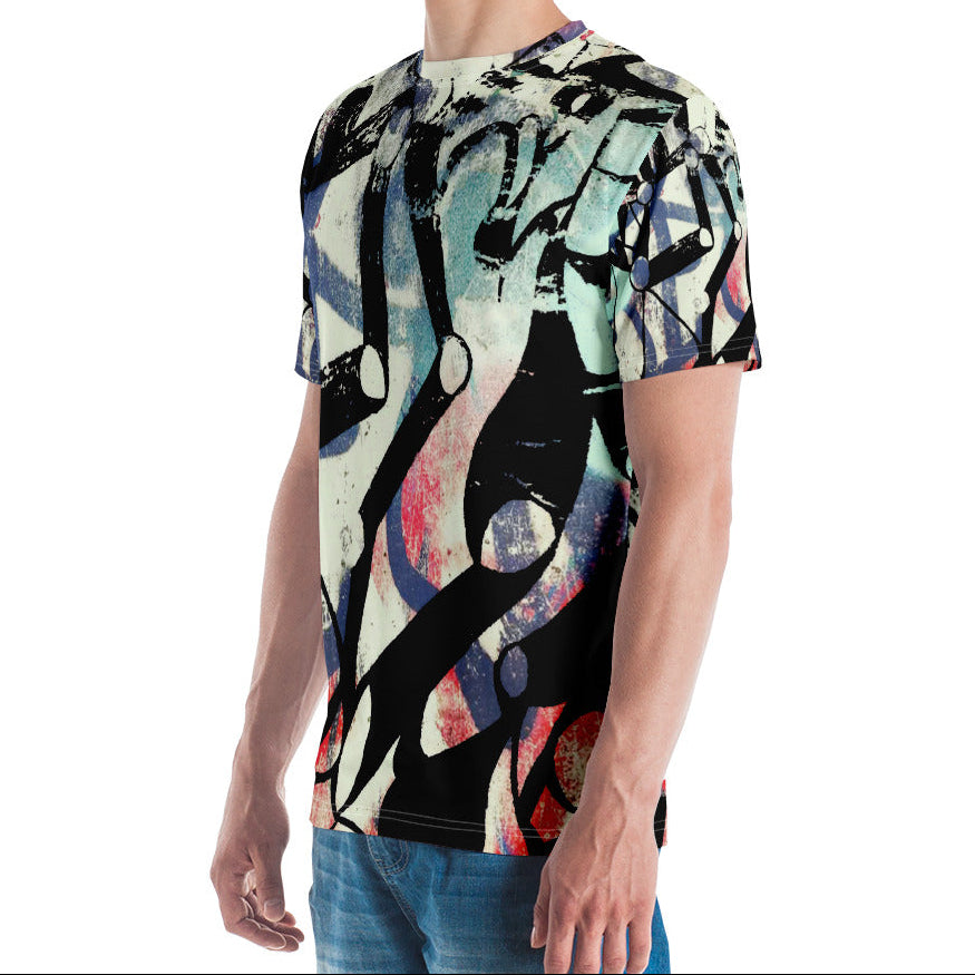 a man wearing a t - shirt with a painting on it