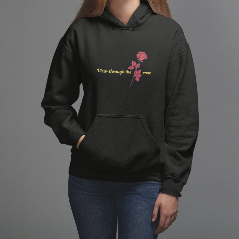 VTR(View through the rose) women's, black hoodie by Dukiriapparel.
